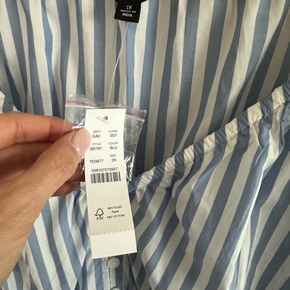 NWT J.Crew V-neck smocked-waist top in stripe cotton lawn size 2X - Picture 6 of 9